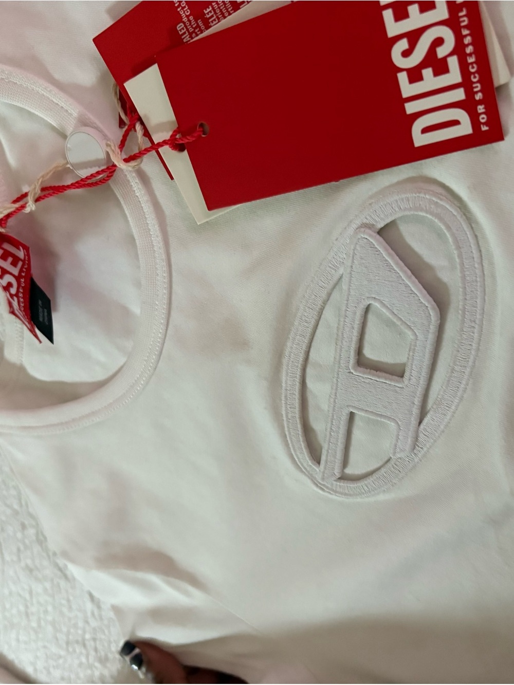 Diesel white short sleeve tee with diesel logo